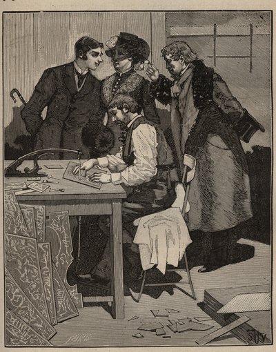 Marqueterie : marqueteur au travail. Gravure de 1885 dans "Les arts et métiers illustrés" par Adolphe Bitard. - Unknown artist