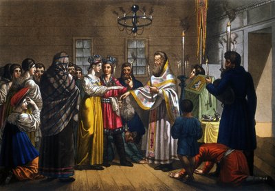 Mariage de paysans russes célébré selon le rite orthodoxe - Unknown artist