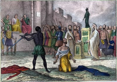 Martyr de Saint Cyprien (Cipriano) (Cyprianus) en 258, premier évêque de Carthage condamné à mort. Dans « L