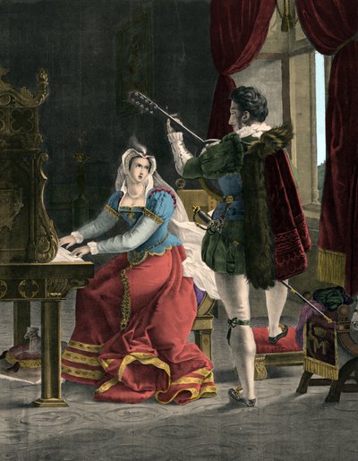 Marie Stuart et David Rizzio - Marie Ire Stuart (1542-1587) avec David Rizzio - Gravure du XIXe siècle. - Unknown artist