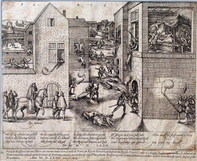 Massacre de la Saint-Barthélemy à Paris dans la nuit du 24 août 1572. Gravure du 16e siècle. Pau, Musée du Château - Unknown artist