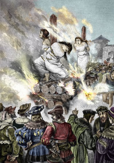 Inquisition médiévale : Bûcher de sorcières dans une ville française - Unknown artist