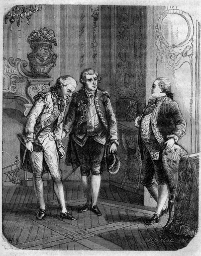 Rencontre entre le comte de Marbeuf, nommé gouverneur militaire de la Corse en 1772, et Pascal Paoli. Dans « Pasquale Paoli ossia la rotta di Pontenuovo » de F.D. Guerrazzi. 1872. - Unknown artist