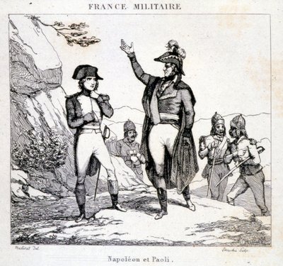 Rencontre de Napoléon Bonaparte et Pasquale ou Pascal Paoli (1725 - 1807), patriote corse. Gravure du XIXe siècle - Unknown artist