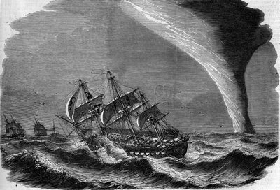 Phénomène météorologique : une trombe marine. Gravure de Linton dans «The Illustrous World» n°49 du 20 mars 1858 - Unknown artist