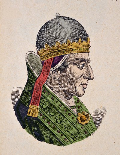 Moyen Âge : représentation du pape Grégoire XI (Gregorio ou Gregory) (1329-1378) Gravure de « La storia dei papi del card. Hergenrother » 1898 - Unknown artist