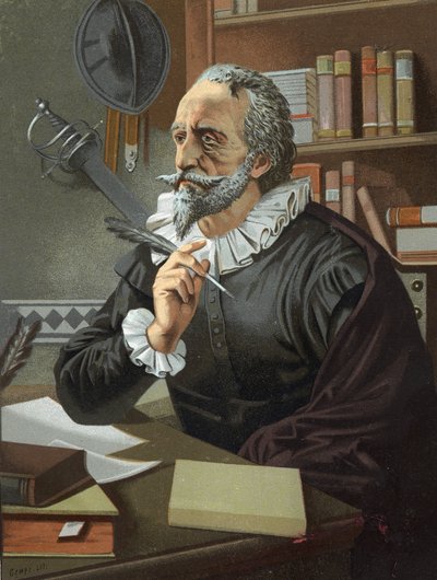 Miguel de Cervantes, écrivain espagnol (1547-1616) de « Hombres y Mujeres célebres ». Barcelone 1877 - Unknown artist
