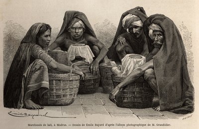 Marchands de lait dans les rues de Madras - Unknown artist