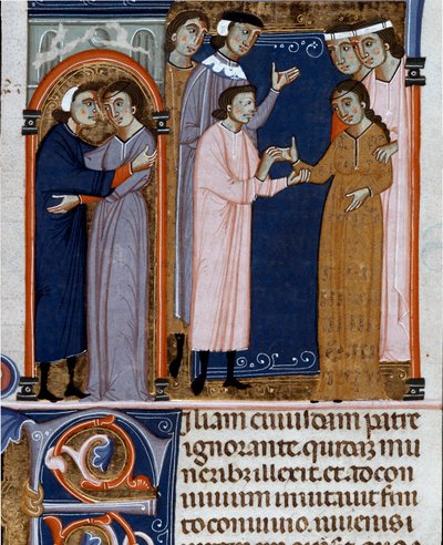Cérémonie de fiançailles tirée du « Décret de Gratien » (ou « Concordia discordantium canonum » ou « Decretum Gratiani ») datant de 1140 et régulant les lois et canons de l