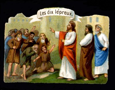 Miracles de Jésus. Christ guérissant les lépreux. Chromolithographie du 19ème siècle - Unknown artist