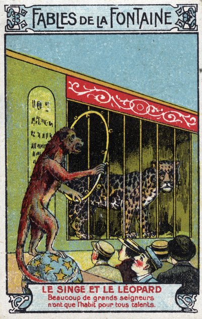 Le Singe et le Léopard - Fables de Jean de La Fontaine (1621-95) - Chromolithographie de la fin du 19e siècle Collection privée - Unknown artist