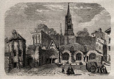 Église monolithe de Saint-Émilion en Gironde - gravure dans "Dictionnaire populaire illustré" - 1864 - Unknown artist