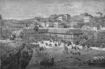 Matin aux bains de mer de Biarritz en 1867 - Unknown artist