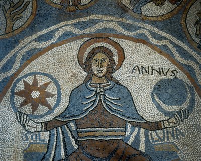 Sol en mosaïque représentant les mois de l