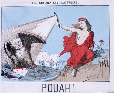 Les tracts de M. Thiers - Pouah ! : Caricature de Thiers dans La Chouette et Marianne (La commune) l
