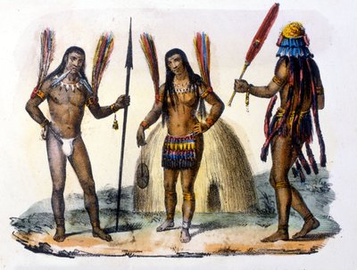 Indiens Mundrucu et Jivaros en Équateur. Gravure 1846-48 - Unknown artist