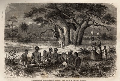 Musiciens jouant de la marimba sur les rives du fleuve Zambèze - Unknown artist