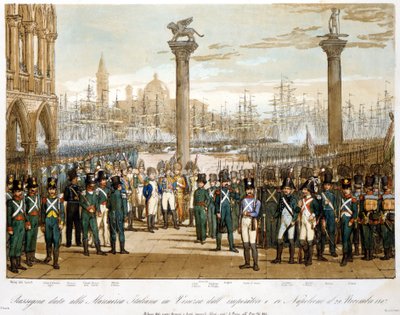 Napoléon I à Venise le 29 novembre 1807 devant la marine italienne. Gravure de 1845 - Unknown artist