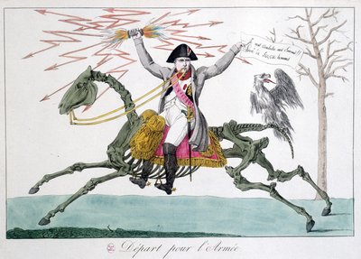 Napoléon : caricature en homme guerrier sur un squelette de cheval - dans "Napoléon 1er", collection de caricatures - Unknown artist