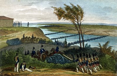 Guerre napoléonienne : Campagne de Russie. Passage de la rivière Niemen (Dnjemen) le 24/06/1812, qui sépare les deux empires. Gravure du XIXe siècle - Unknown artist