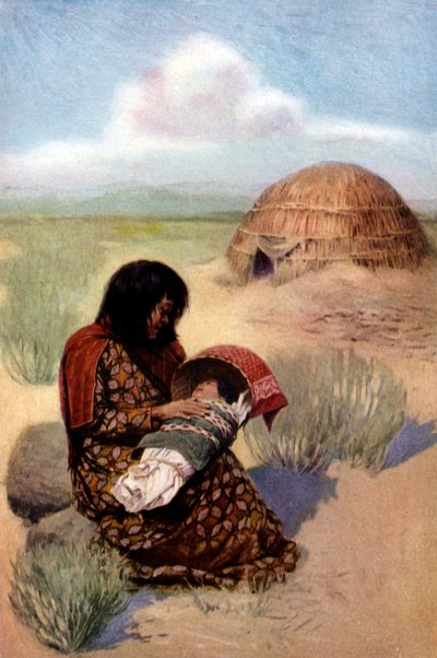 Mère amérindienne avec son enfant de la tribu Pima - Unknown artist
