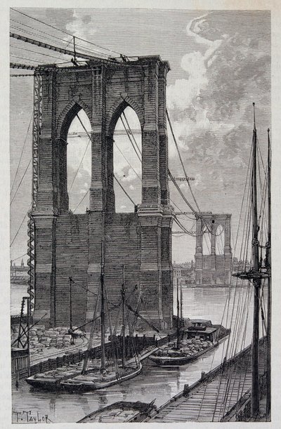 New York : piles du pont de Brooklyn en construction - Unknown artist