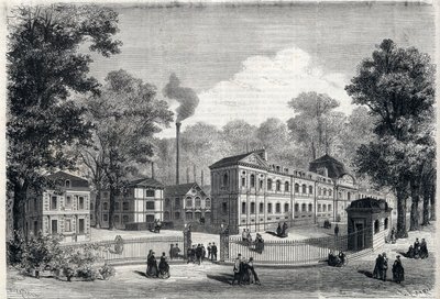 Nouveau bâtiment de la manufacture impériale de porcelaine de Sèvres en 1868. Gravure dans « L