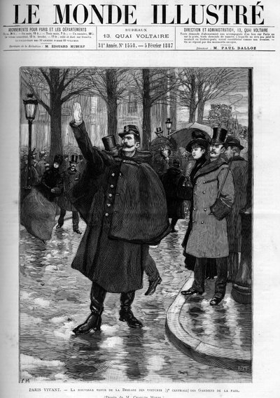 Nouvelle tenue de la brigade automobile des gardiens de la paix à Paris. Gravure dans « Le Monde Illustré » - Unknown artist