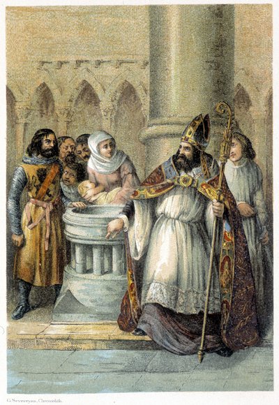 Notger (930 - 1008), évêque de Liège, lors du baptême d