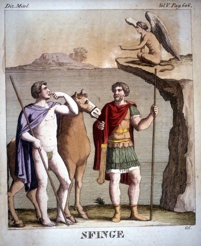 Œdipe et le Sphinx - dans Dizionario mitologico, gravure du XIXe siècle, Bibl. di Brera, Milan. - Unknown artist