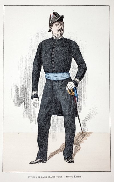 Officier de la paix, Second Empire (1852-1870). Eau-forte en couleurs pour illustrer "Histoire du corps des gardiens de la paix" - Unknown artist