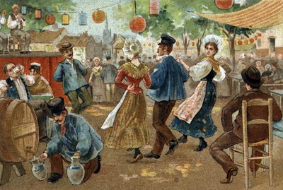 Ancienne coutume célébrée dans la région des Flandres : Foire flamande. Chromolithographie de la fin du 19ème siècle - Unknown artist