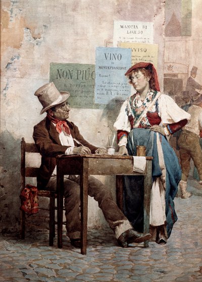 Vieil homme : le scribe public à Rome. Aquarelle du XIXe siècle Rome, Museo del Folklore - Unknown artist
