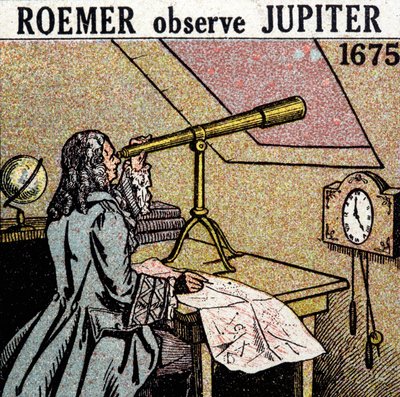Ole Christensen Romer (Olaus Roemer), astronome danois (1644-1710) observe les éclipses des satellites de Jupiter - Unknown artist