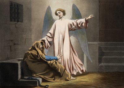 Saint Pierre est délivré par un ange. Gravure anonyme du milieu du 19ème siècle - Unknown artist