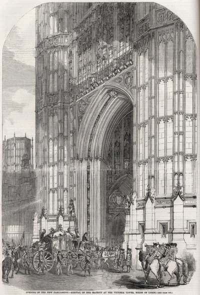 Ouverture du nouveau parlement - arrivée de Sa Majesté à la tour Victoria, Chambre des Lords 1852 - Unknown artist