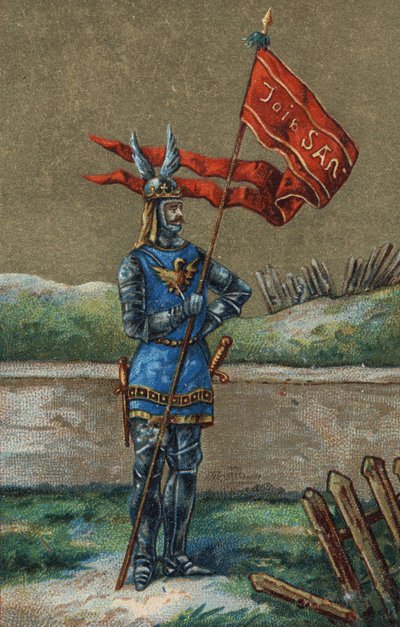Oriflamme ou bannière du roi de France Charles V (1364-1380). Chromolithographie du XIXe siècle. - Unknown artist