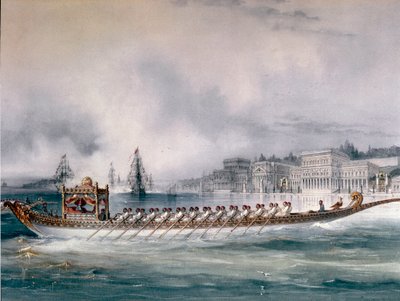 Empire ottoman : représentation du bateau du Sultan sur le Bosphore à Istanbul - Unknown artist