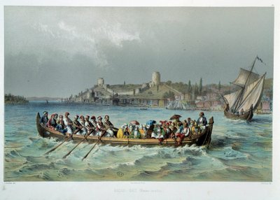 Empire ottoman : bateau omnibus à Constantinople (Istanbul). Lithographie du XIXe siècle. Arts décoratifs, Paris - Unknown artist