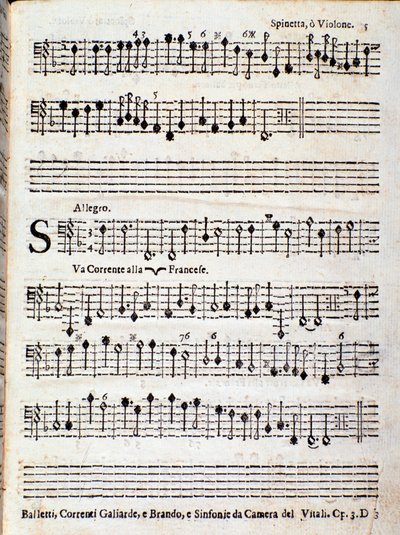 Page de la partition musicale de Balletti, correnti alla francese opus 3 de Giovanni Battista Vitali - Unknown artist