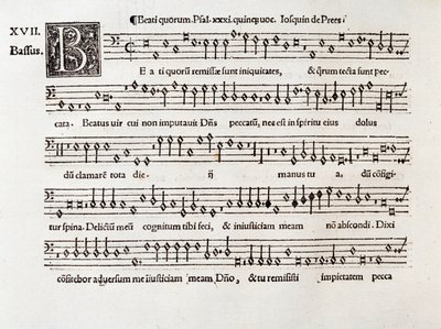 Page de la partition musicale de Beati quorum psalm XIII par Willaert (1538) - Unknown artist