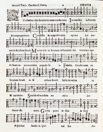 Page de partition musicale de Confitebor tibi Domine, psaume dédié à Palestrina par Costanzo Porta - Unknown artist