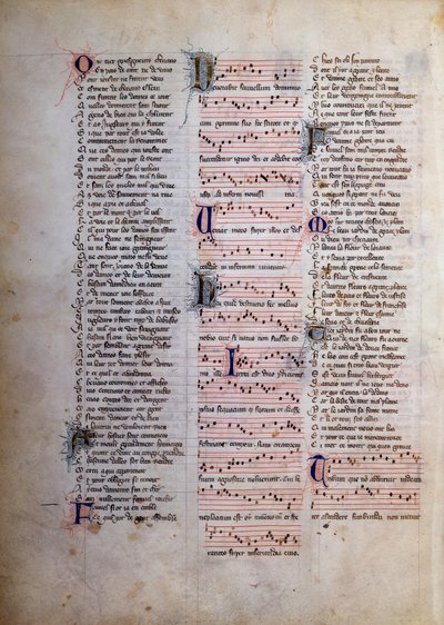 Page de chansons, paroles et musique Miniature de «Le roman de Fauvel» par Gervais de Bus - Unknown artist