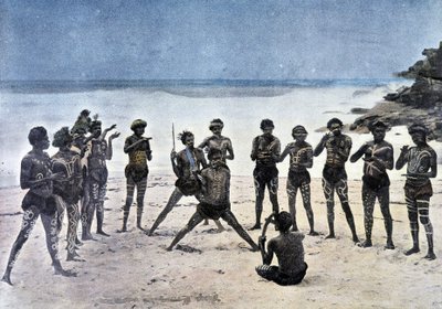 Danse papoue sur la plage à côté du village Karapuna (Nouvelle-Guinée) - Unknown artist