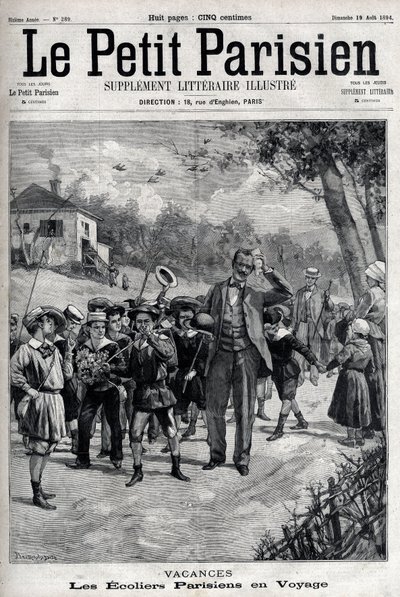 Vacances scolaires parisiennes en excursion à la campagne. Gravure dans « Le Parisien » - Unknown artist