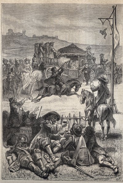 Tir au perroquet - Illustration du 19ème siècle pour le roman historique « Les Puritains d