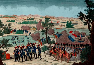 Passage du Mincio le 11 Prairial an IV (20 décembre 1800) par les grenadiers français. Sous les yeux de Bonaparte général en chef - Gravure - 1800 - La bataille de Pozzolo (également connue sous le nom de bataille du Mincio, et Monzambano) - Le passage du - Unknown artist