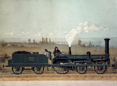 Locomotive de passagers et wagon de charbon du chemin de fer de Strasbourg (système Crampton) - Unknown artist