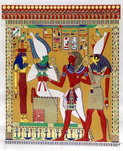 Pharaon Mérenptah Ier guidé par Horus en présence d