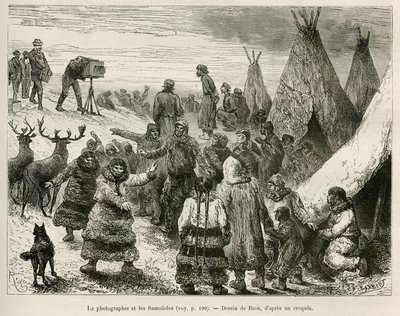 Photographie et Samoïèdes de la région de Caborova (Suède), dessin de Riou, pour illustrer l